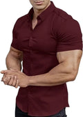 Men's short sleeve printed casual shirt in cardigan style, available in multiple colours and sizes.