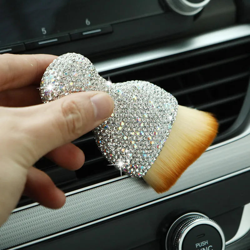 Soft PVC car interior cleaning brush in white, pink, and black colours, shown with size scale.