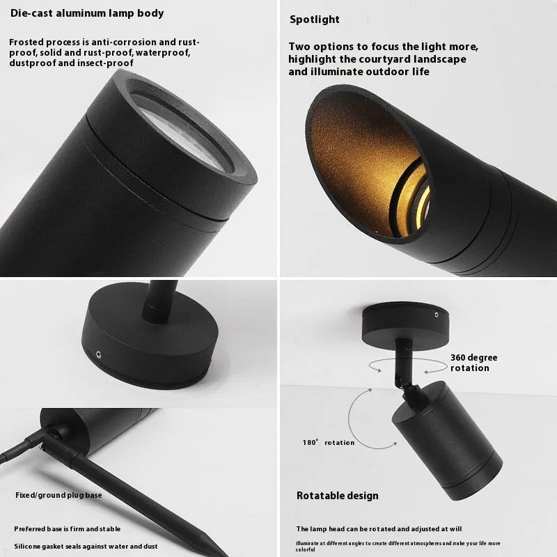 Black aluminium outdoor ground lamp with IP65 waterproof rating for garden pathway lighting