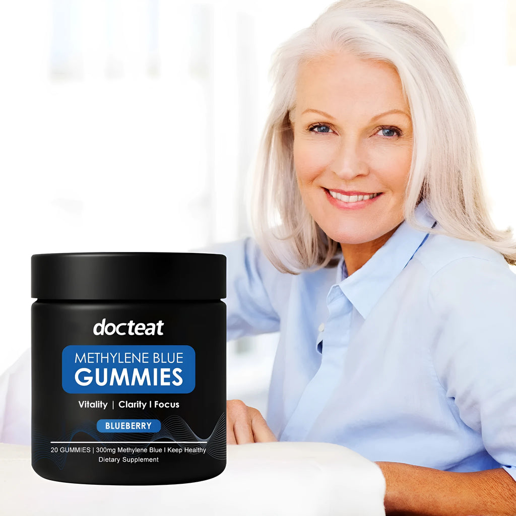 Body care soft candy dietary supplement showing 20 gummy pieces containing methylene blue trihydrate