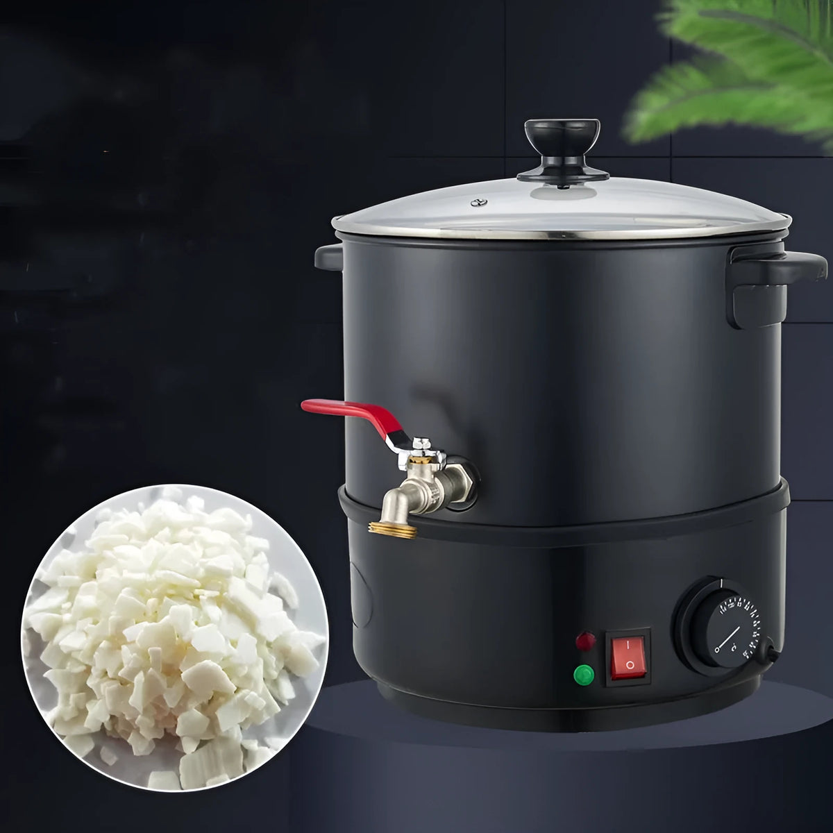Black electric wax melting machine with US plug, showing capacity label 10L and food-grade material indicator.