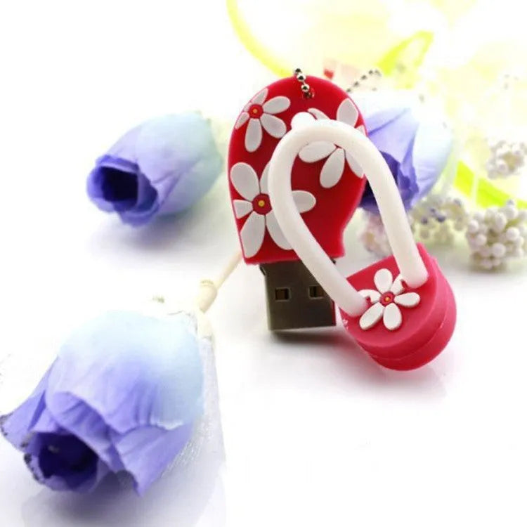 Cartoon beach shoe silicone USB flash drive in Pink with USB connector visible at the bottom