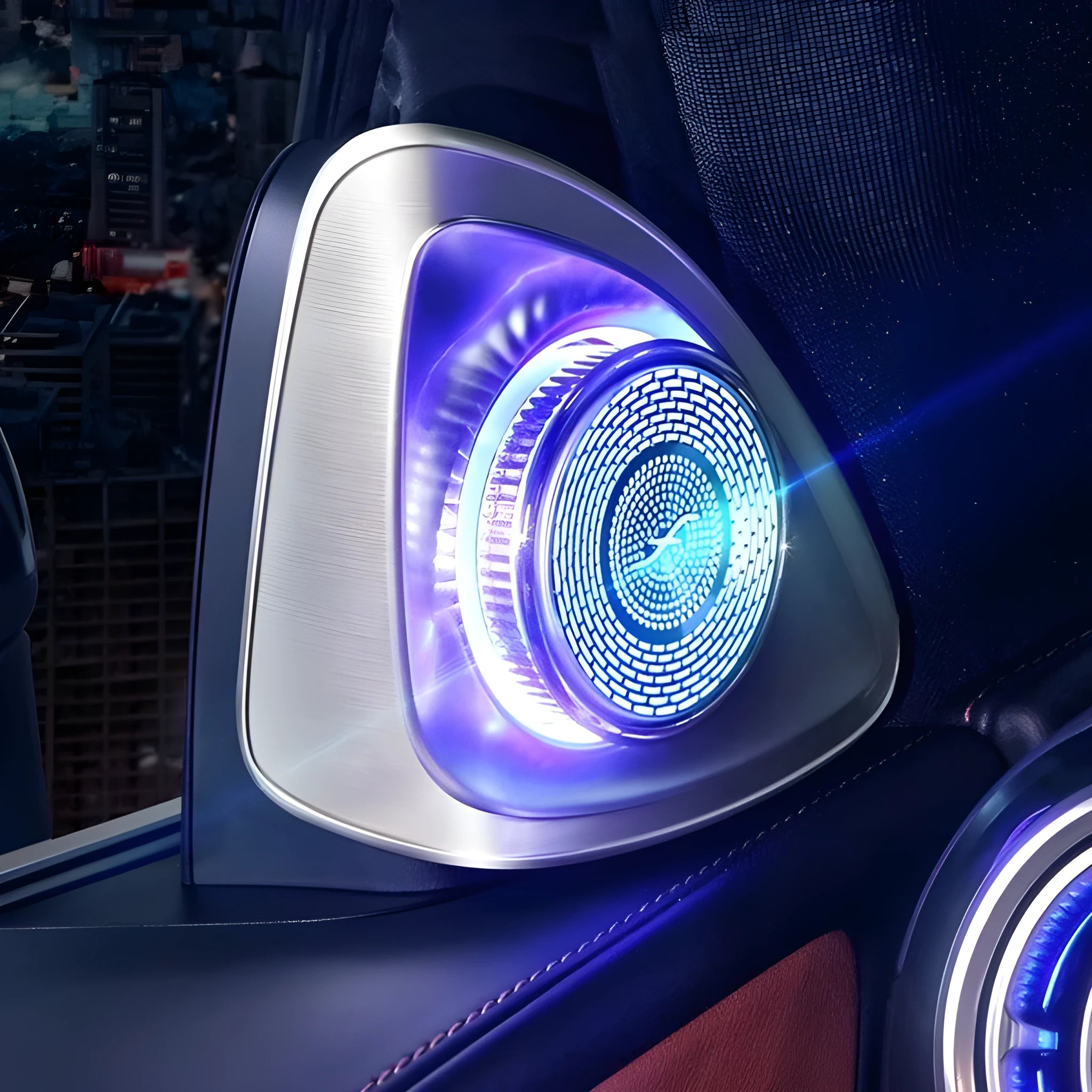 Pair of black ABS plastic car speakers with a central rotating tweeter, for Mercedes-Benz GLC X254 2023 model.
