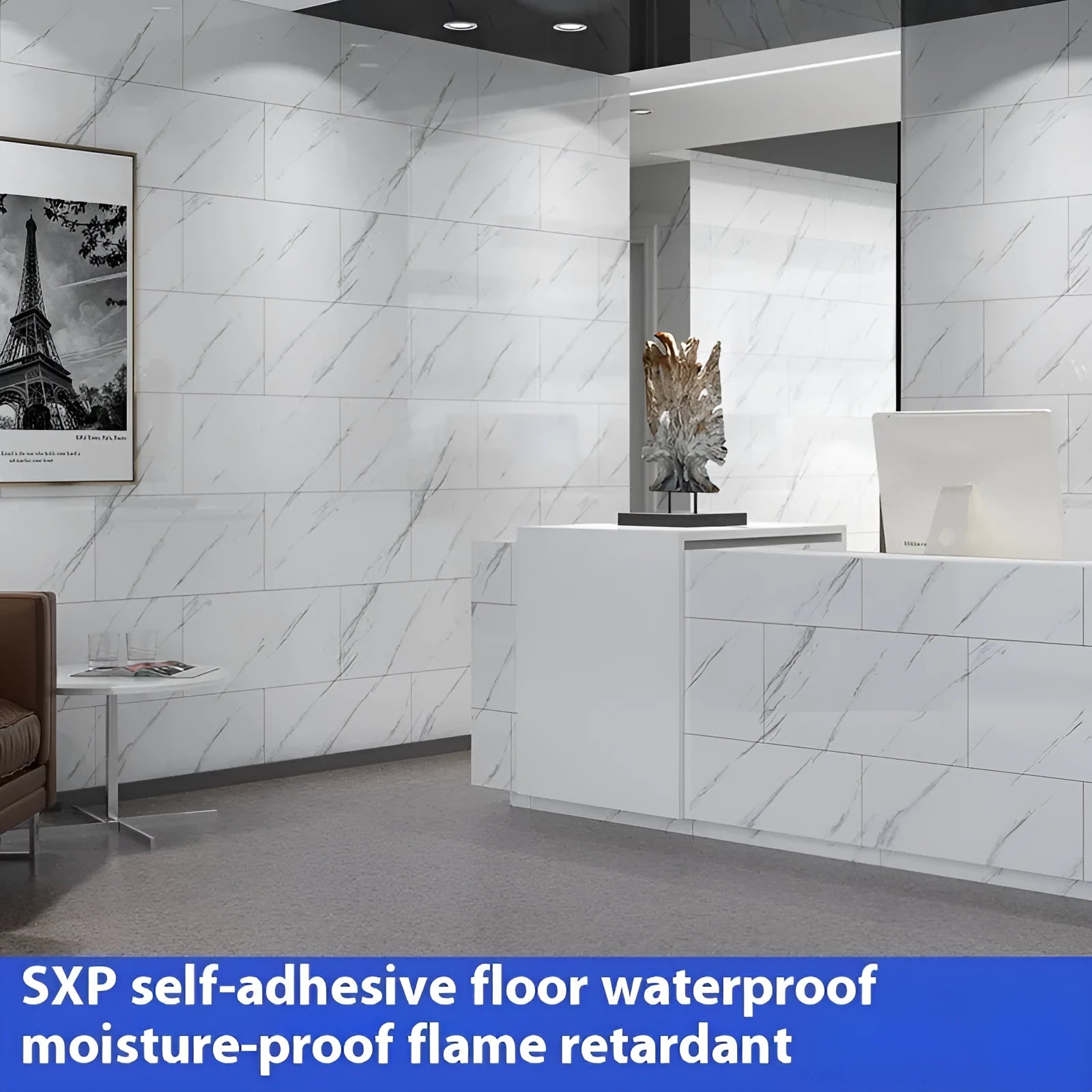 Wear-resistant marble-effect PVC self-adhesive floor sticker, 30cm x 30cm x 1.5mm