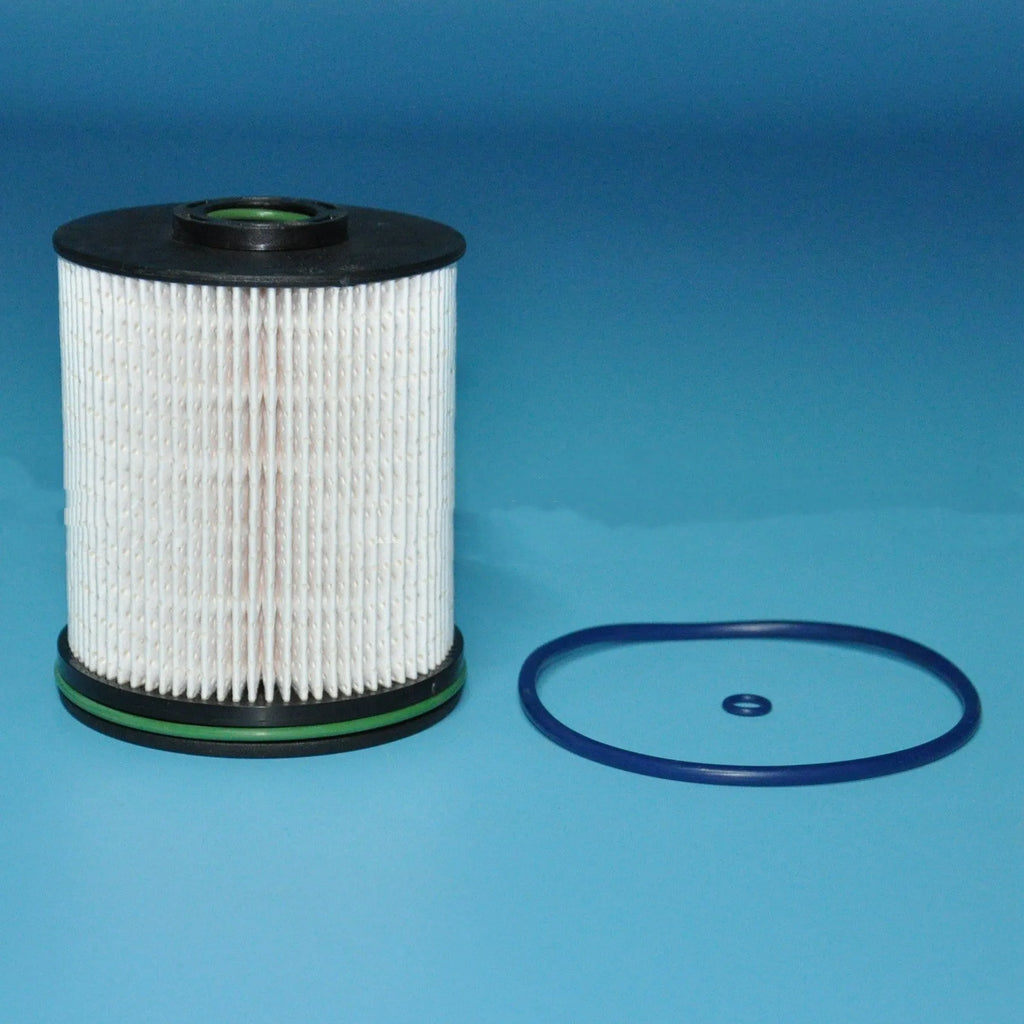 Vauxhall Opel Astra diesel fuel filter element with gasket, showing part numbers and dimensions.