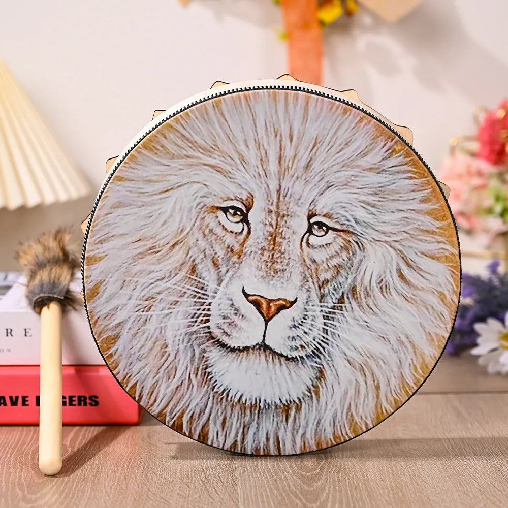 25cm Chinese ornamental drum with tree of life flower design, including drum hammer