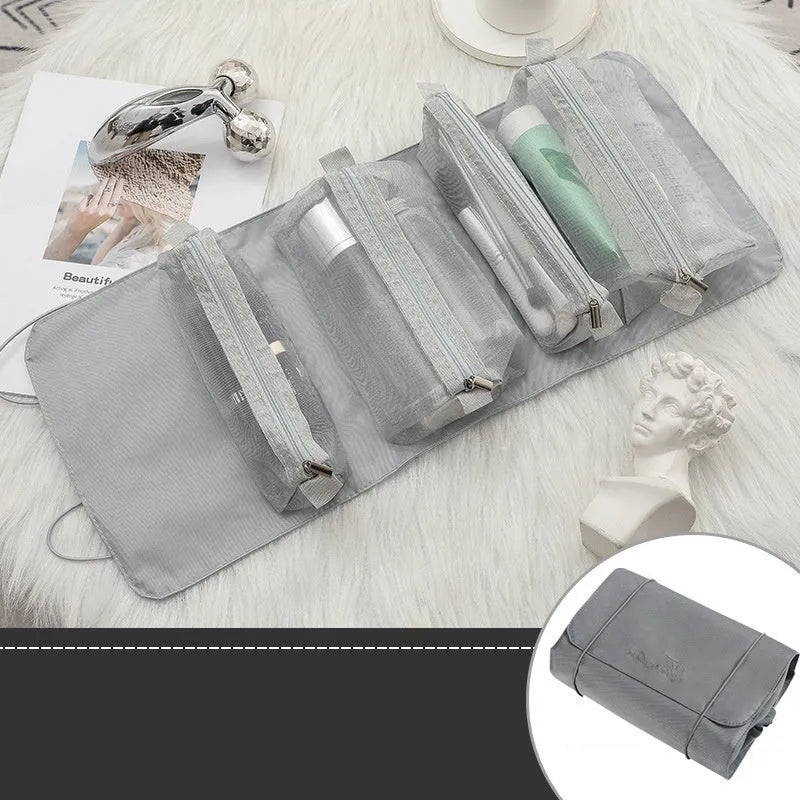 4pcs foldable cosmetic travel bag set in assorted colours made from polyester with zipper pockets