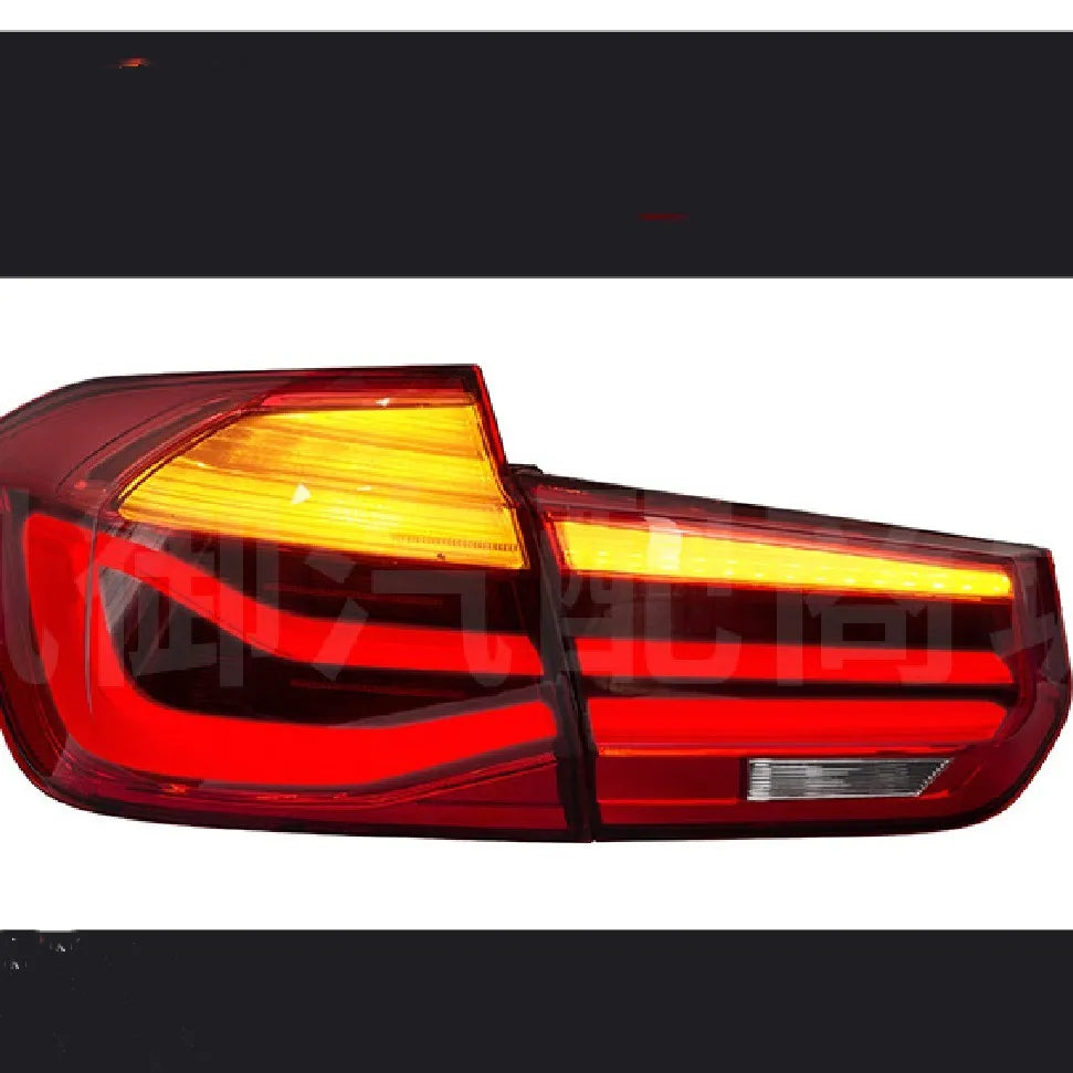BMW 3 Series aftermarket LED tail light assembly with streamer design in red or smoked black finish.