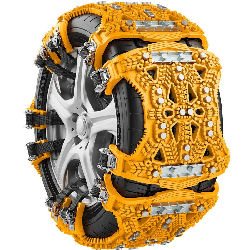 Universal car SUV snow chains set with steel plates, installation tools, snow shovel and gloves