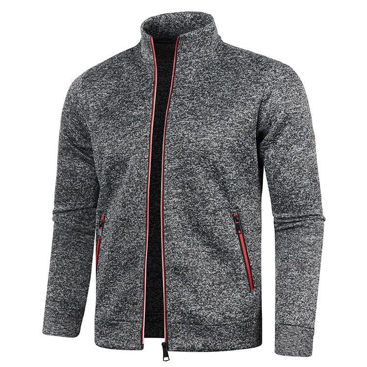 Men's autumn winter loose fit polyester sweater coat in black, shown with long sleeves, available in sizes S to 5XL