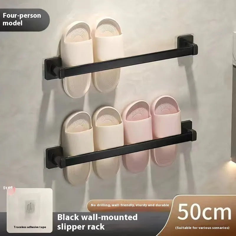 Wall-mounted carbon steel bathroom slipper rack with integrated seat in Nordic style