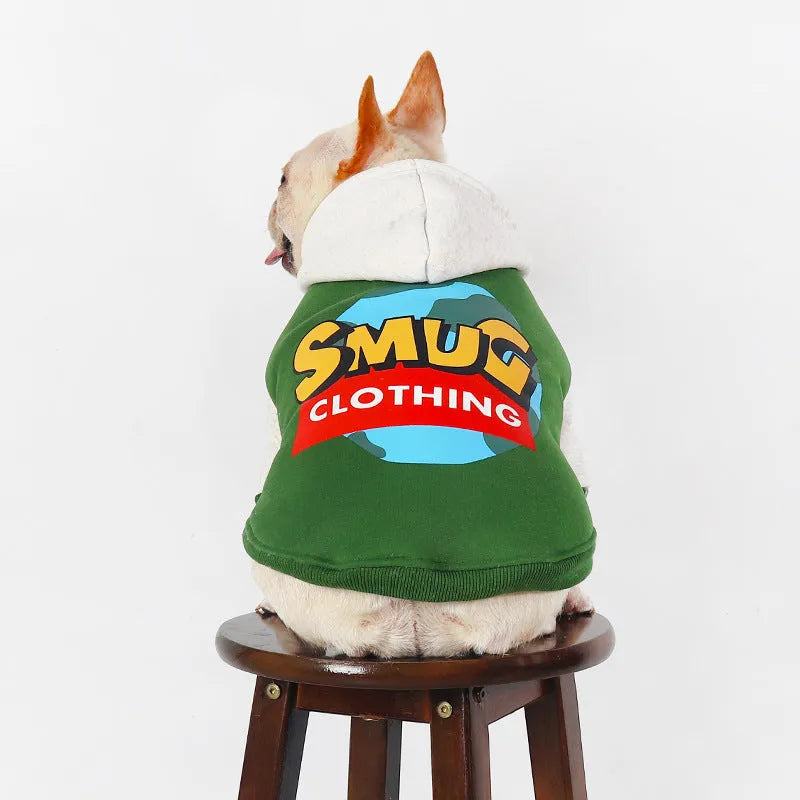 Green cotton dog coat for large dogs, shown in size L, XL, 2XL, 3XL, or 4XL for autumn and winter.