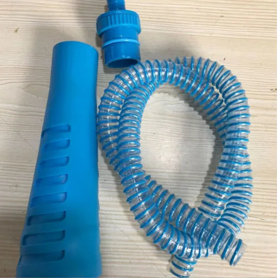 Blue plastic suction pipe cleaner with round head connector for vacuum hose attachment