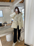 Women's high-waisted wide-leg knitted trousers in cream white, casual autumn winter style.