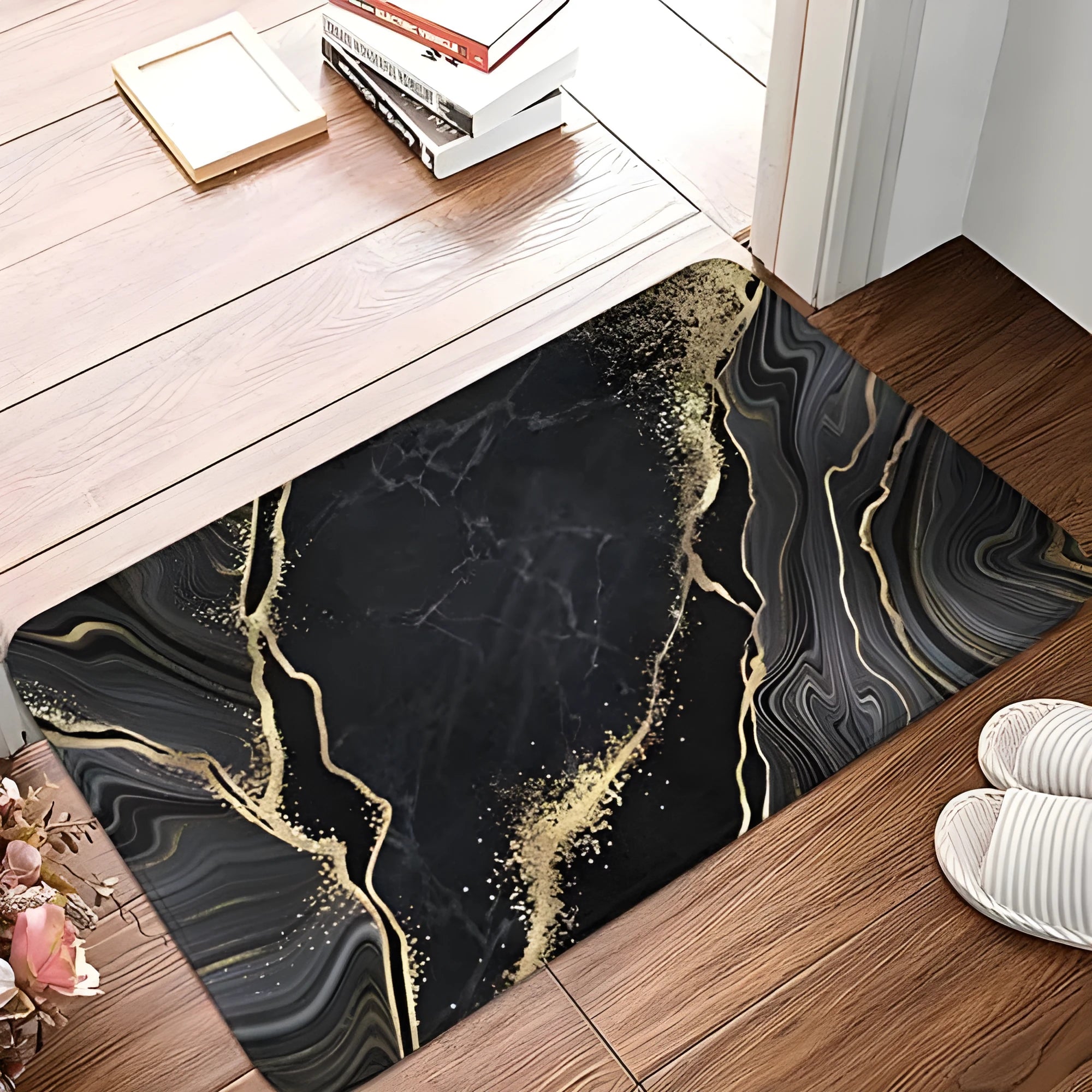 Personalised flannel floor mat in a square shape with a choice of coastal or animal prints.