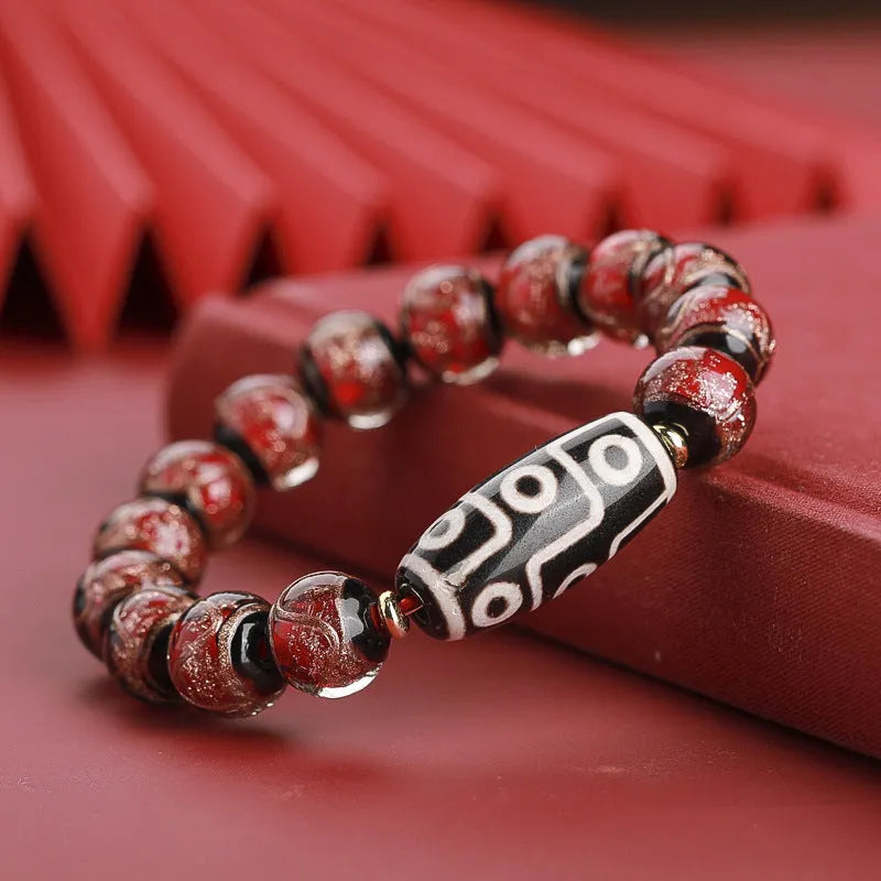 Ancient five-colour multi-treasure year snake lucky bracelet in coloured glaze with auspicious patterns