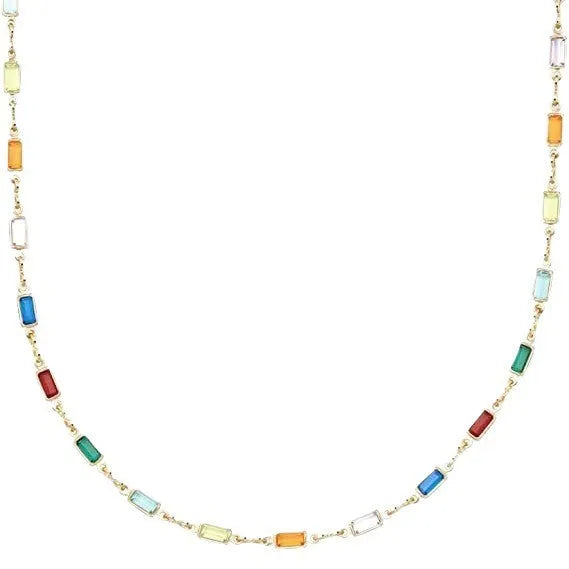 Geometric glass pendant on an adjustable alloy chain ladies necklace in a cold wind style.