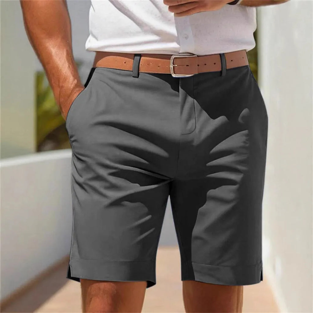 Men's straight-leg business suit shorts in polyester fabric for summer office wear in five colours