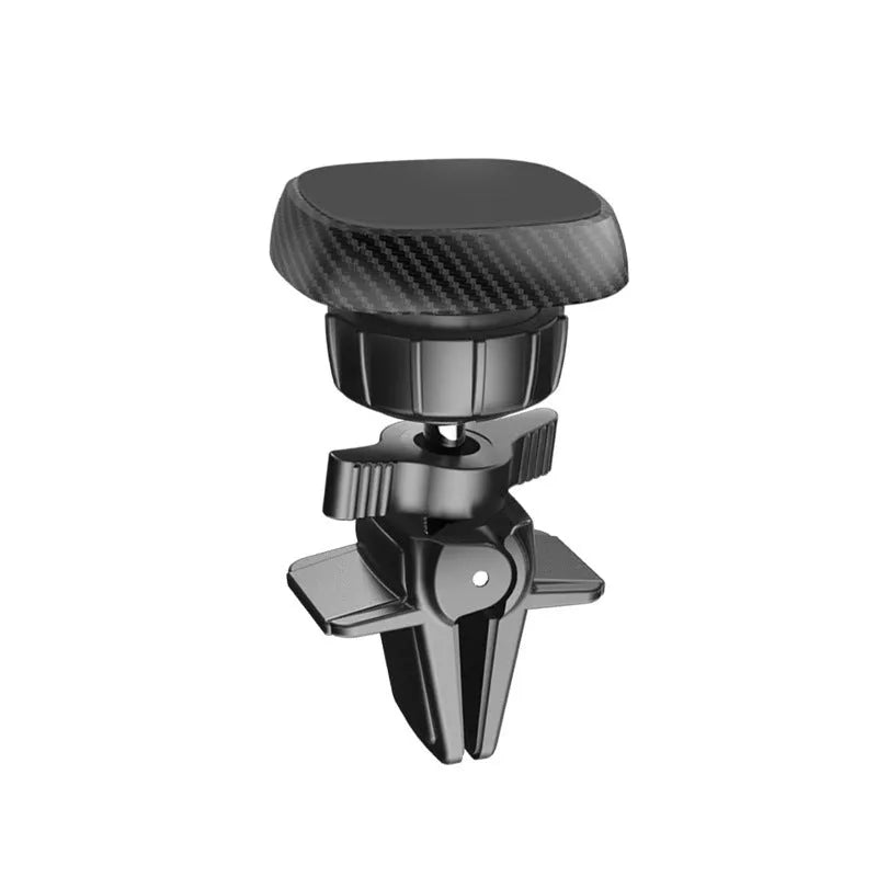 Magnetic car phone holder mounted on air vent with smartphone attached