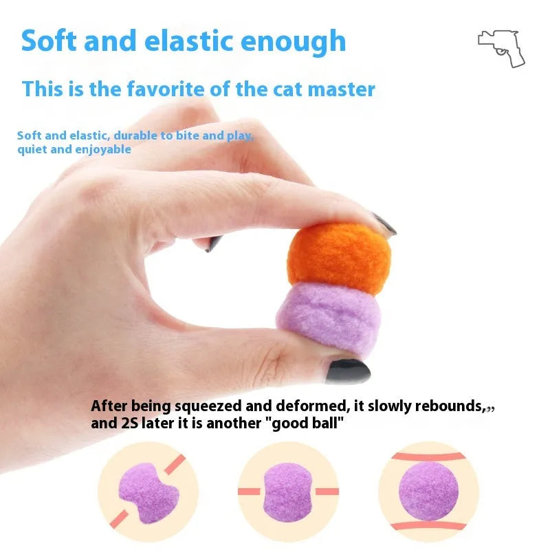 Pet toy launcher gun with soft plush balls for fetch games.