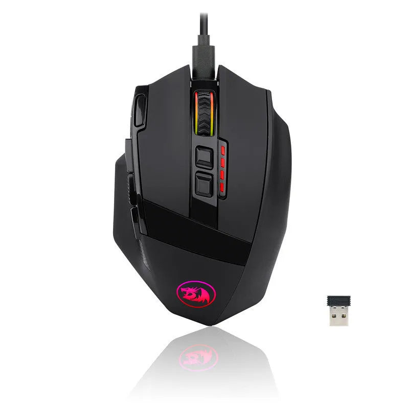 Black Redragon M801P wireless gaming mouse with nine buttons and ergonomic right-handed design