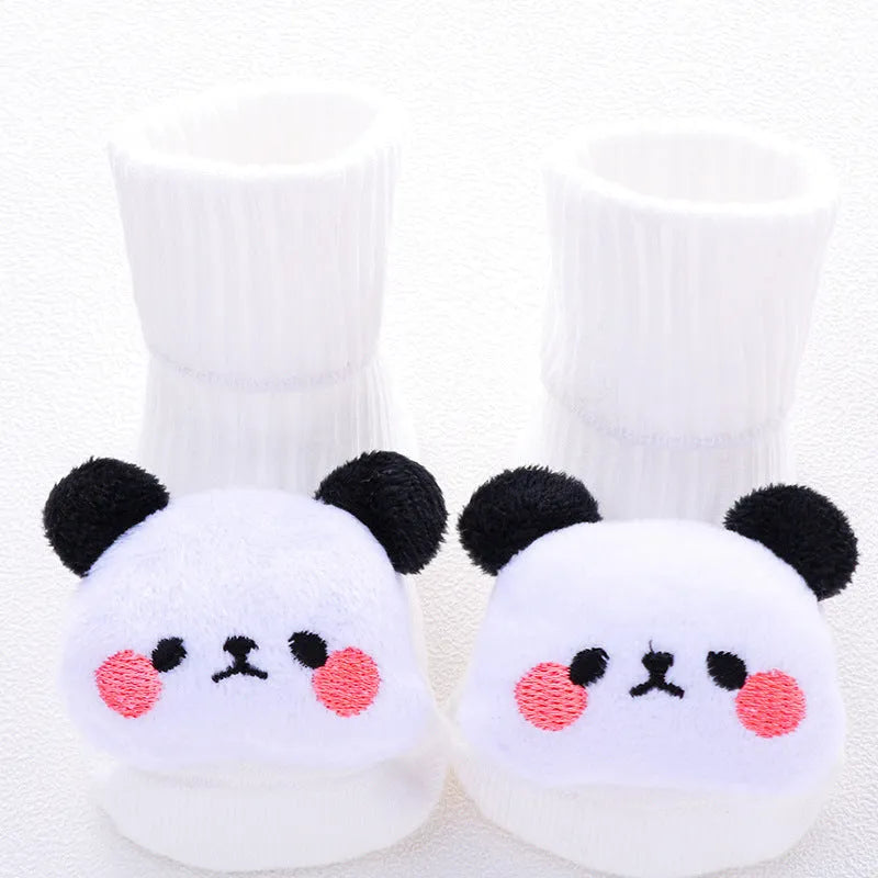 Cotton baby floor socks in various colours and patterns including bows, stars, and animal designs