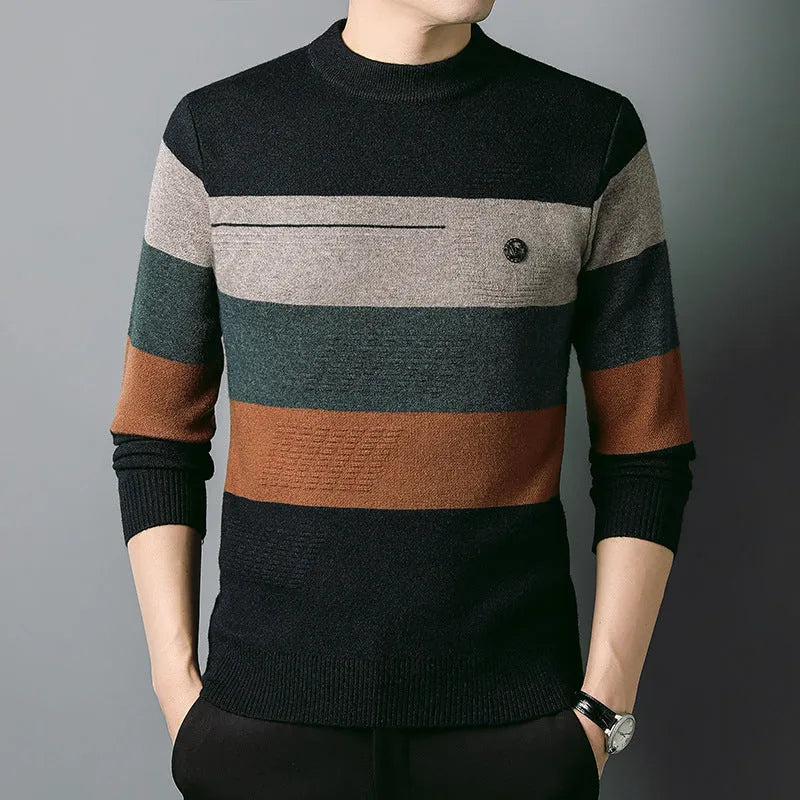 Men's cotton blend slim fit round neck knitted bottoming shirt in blue, red, and green colours