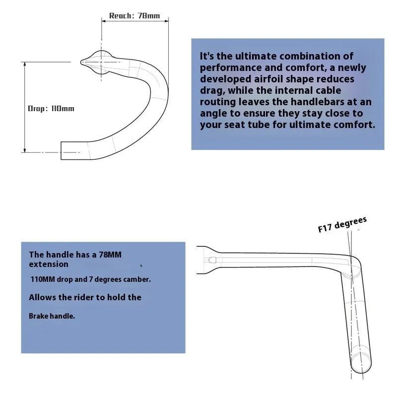 Carbon fibre road bike handlebar with double line graphics in black or red colour options