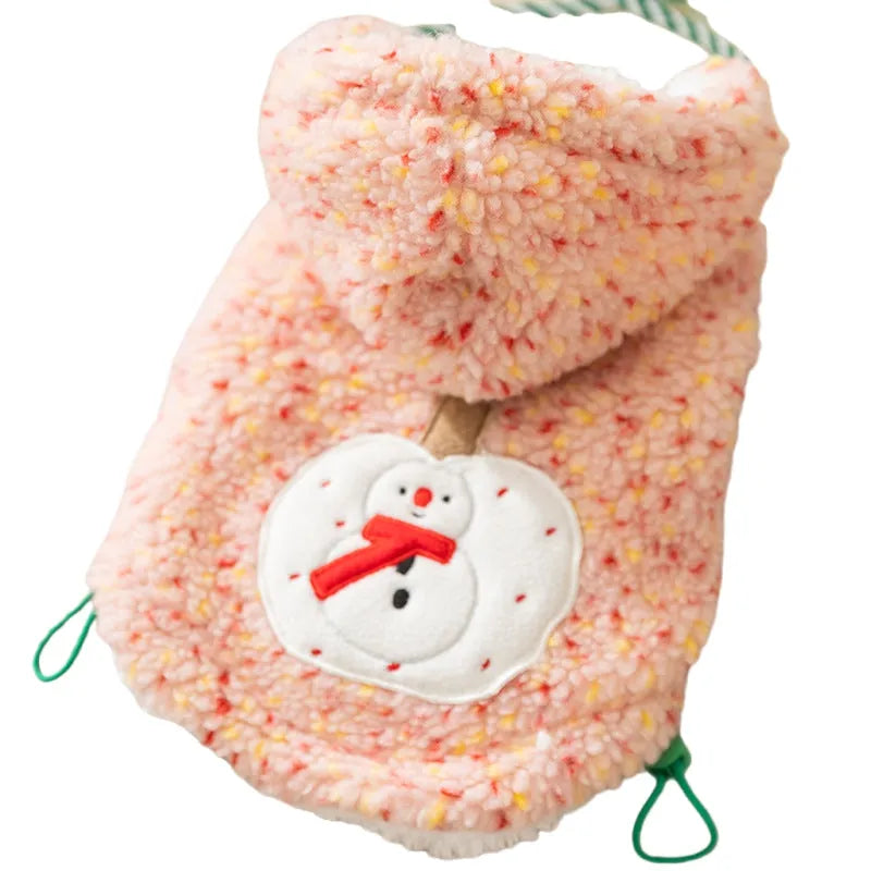 Green snowman embroidered sherpa pet hoodie for small to medium dogs