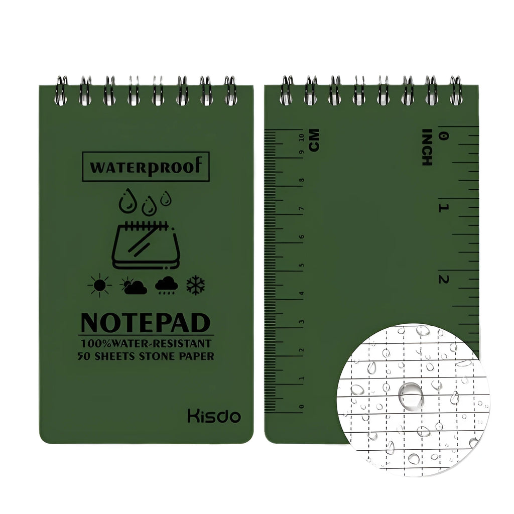 Spiral-bound waterproof notepad with stone paper pages and PP plastic cover in camouflage colour