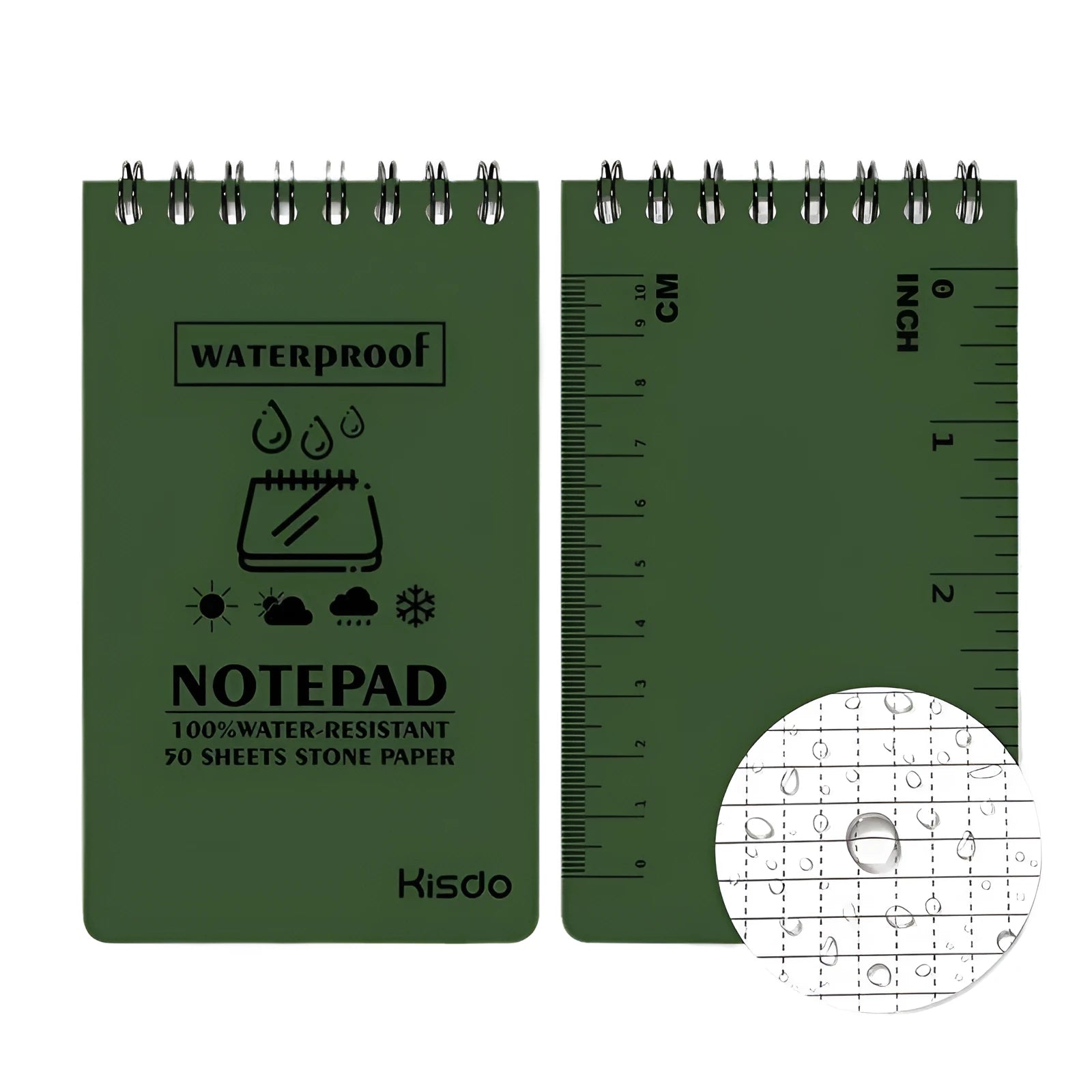 Spiral-bound waterproof notepad with stone paper pages and PP plastic cover in camouflage colour