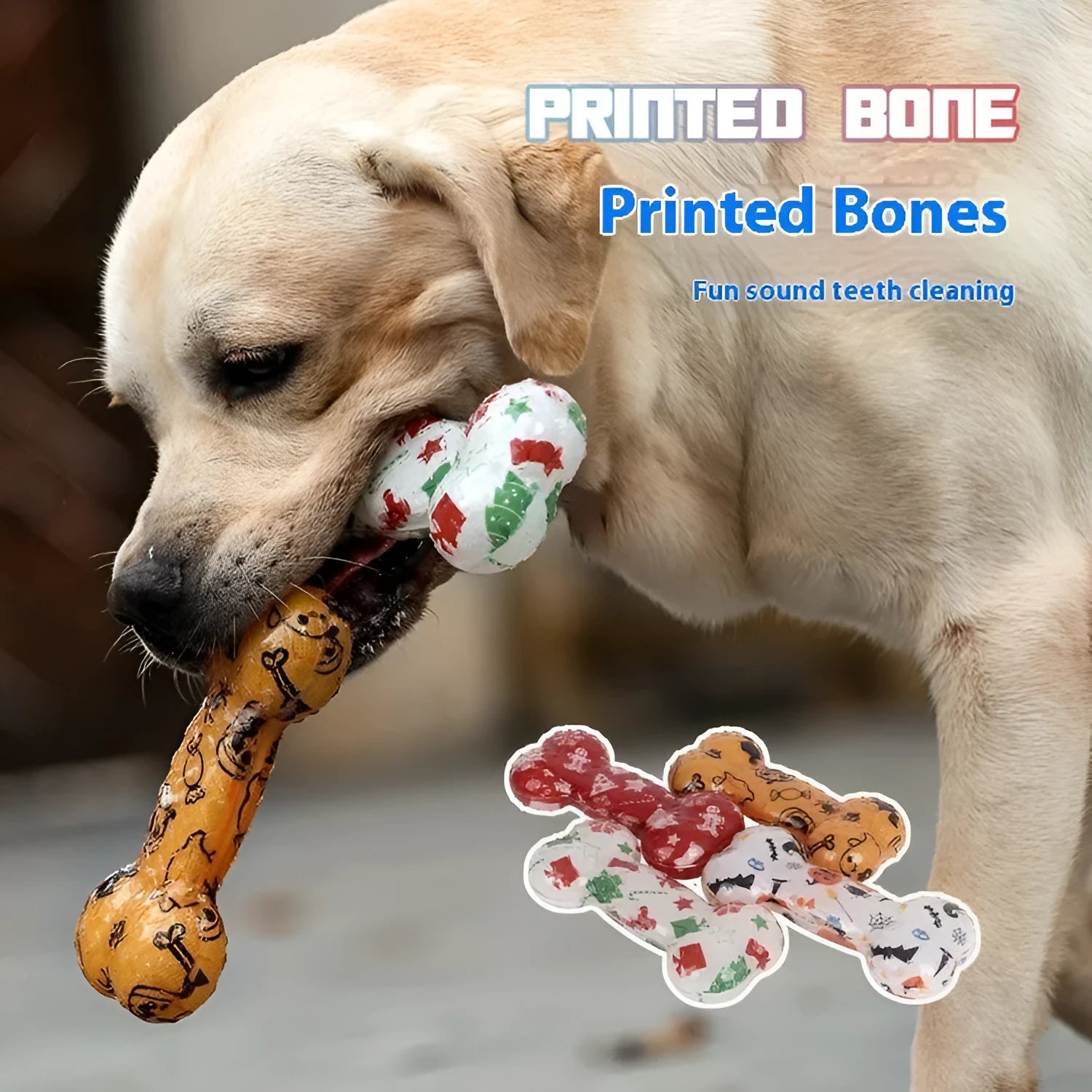 Printed bone TPR material nibbling sound toy for dogs in Christmas red colour