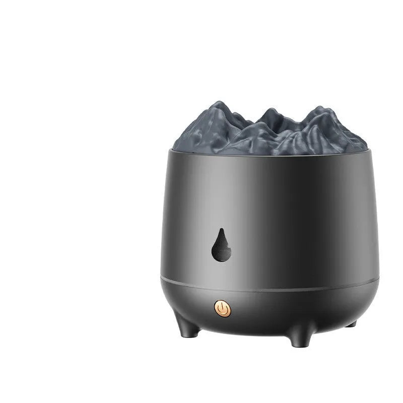 White Huoyanshan volcanic-shaped ultrasonic humidifier and aromatherapy diffuser on a table.