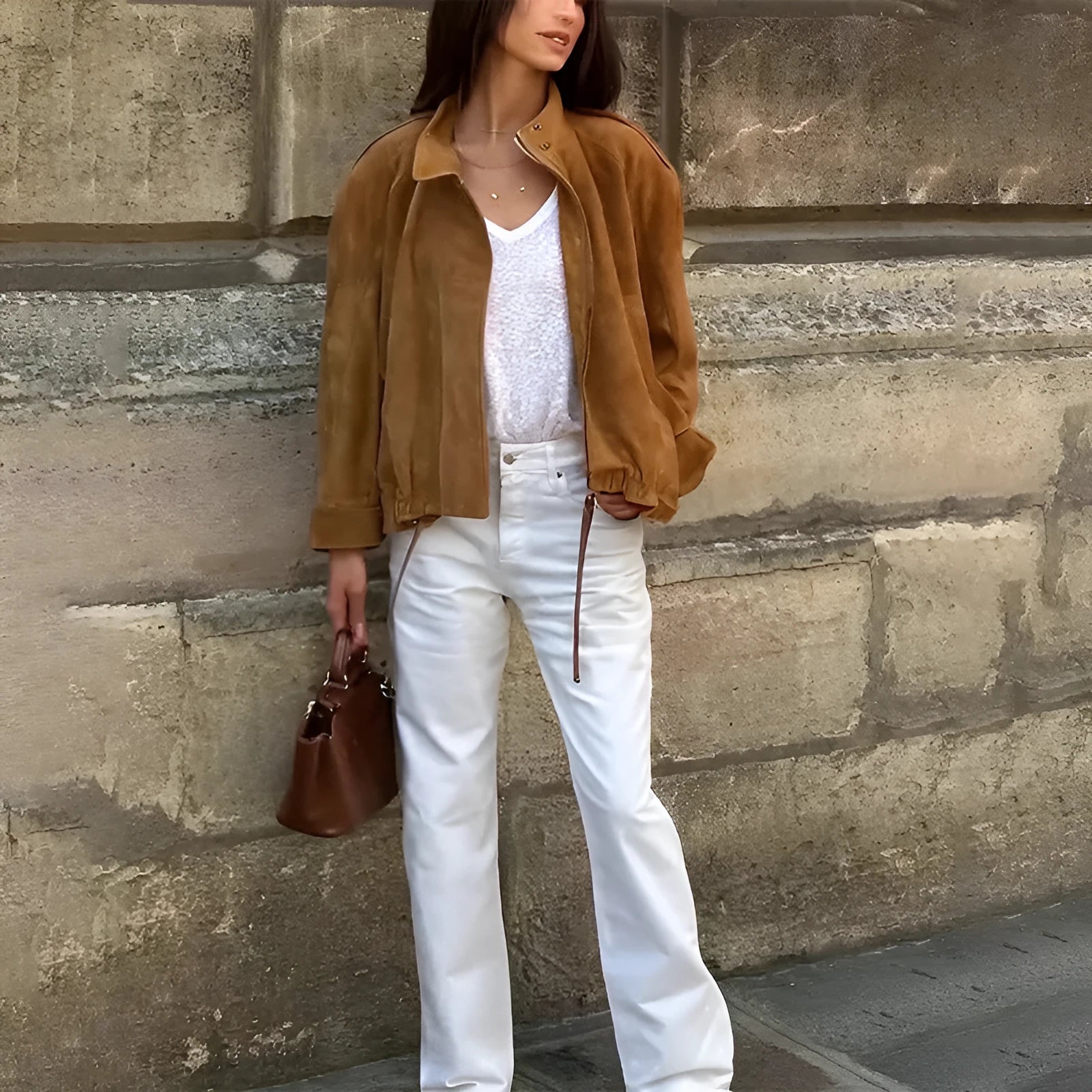 Retro solid colour polyester jacket with loose fit and long sleeves