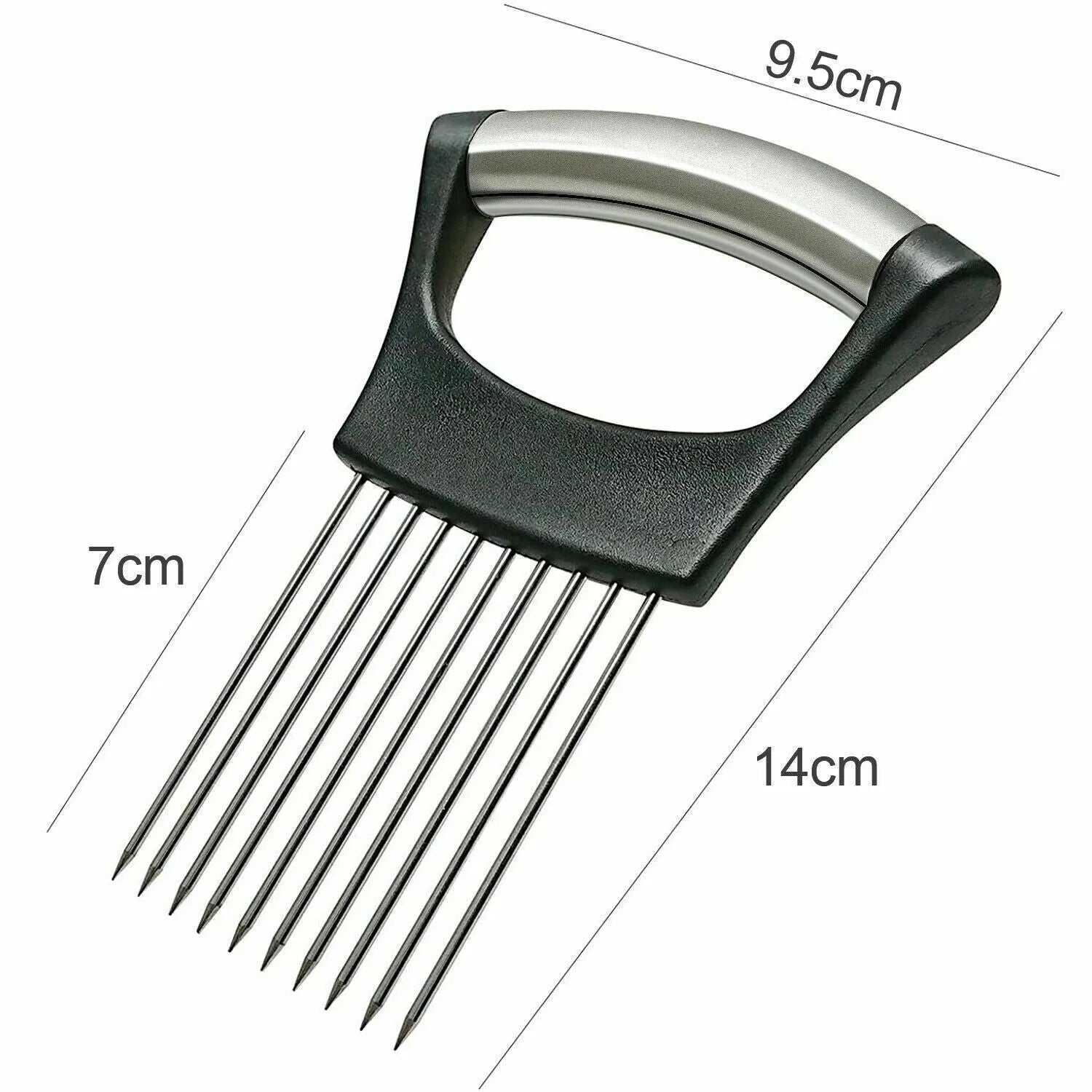 Stainless steel food slice assistant with onion holder and non-slip design