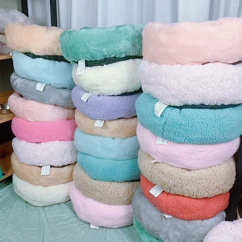Round cloth dog mat pet bed in 35cm, 45cm and 58cm outer diameter sizes for small and medium dogs