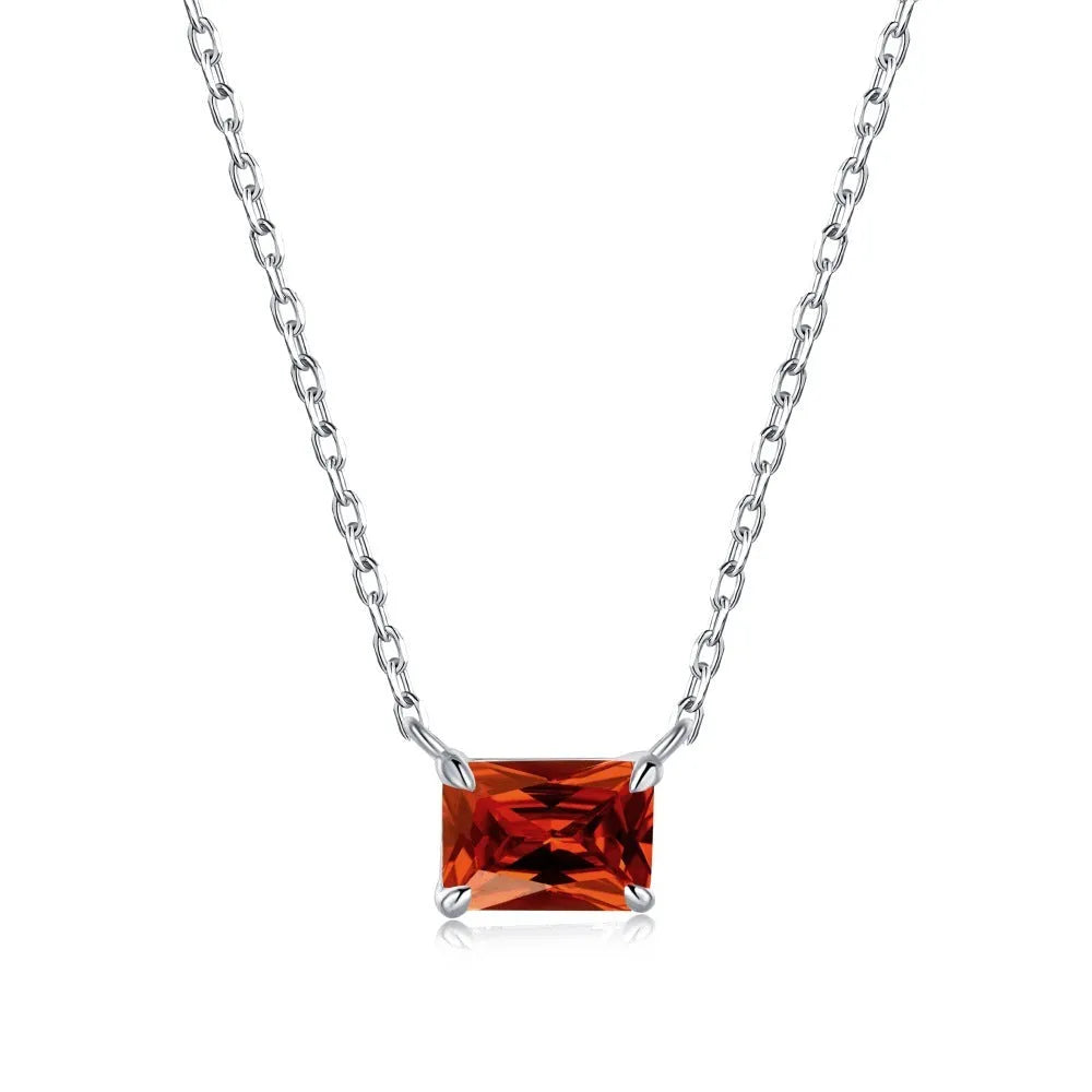 Women's four-claw square clavicle chain in 925 sterling silver with electroplated finish, Platinum White Diamond colour