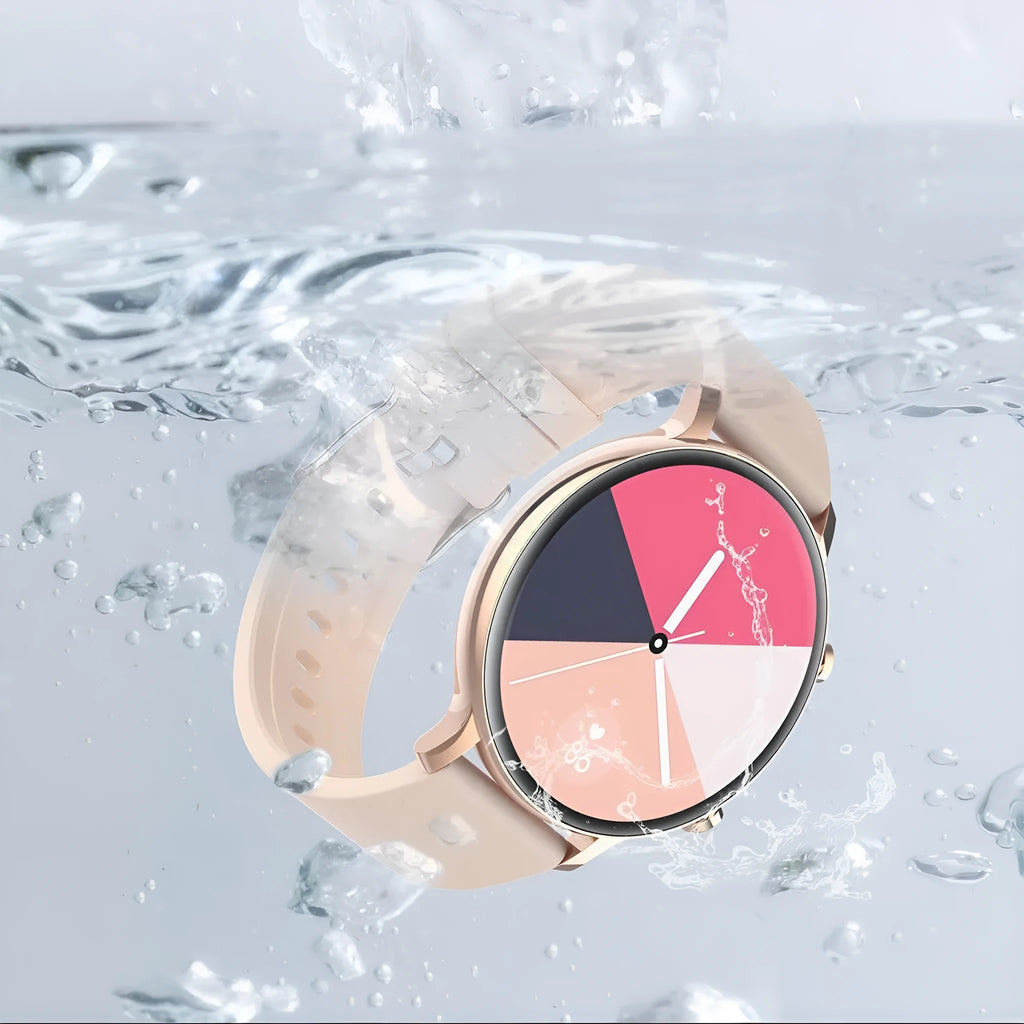Black Bluetooth smartwatch with stainless steel strap on a wrist, showing call and heart rate functions.