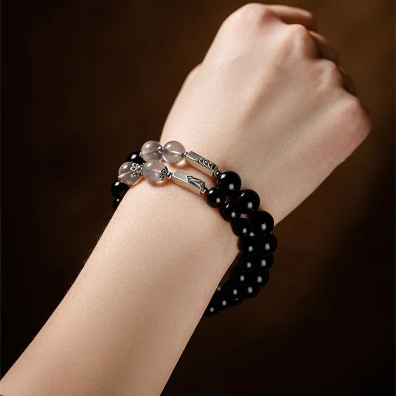 Obsidian Buddha beads couple bracelet DIY components with 10mm and 8mm beads in national style