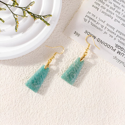 Amazonite rough stone trapezoid geometric earrings with pure natural ice material