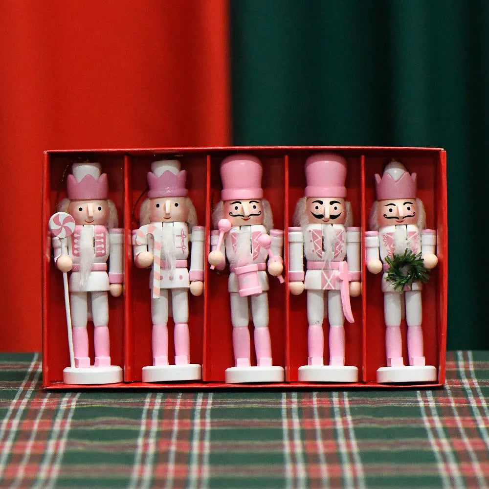 Pink wooden nutcracker soldier figure 13cm tall with classical design