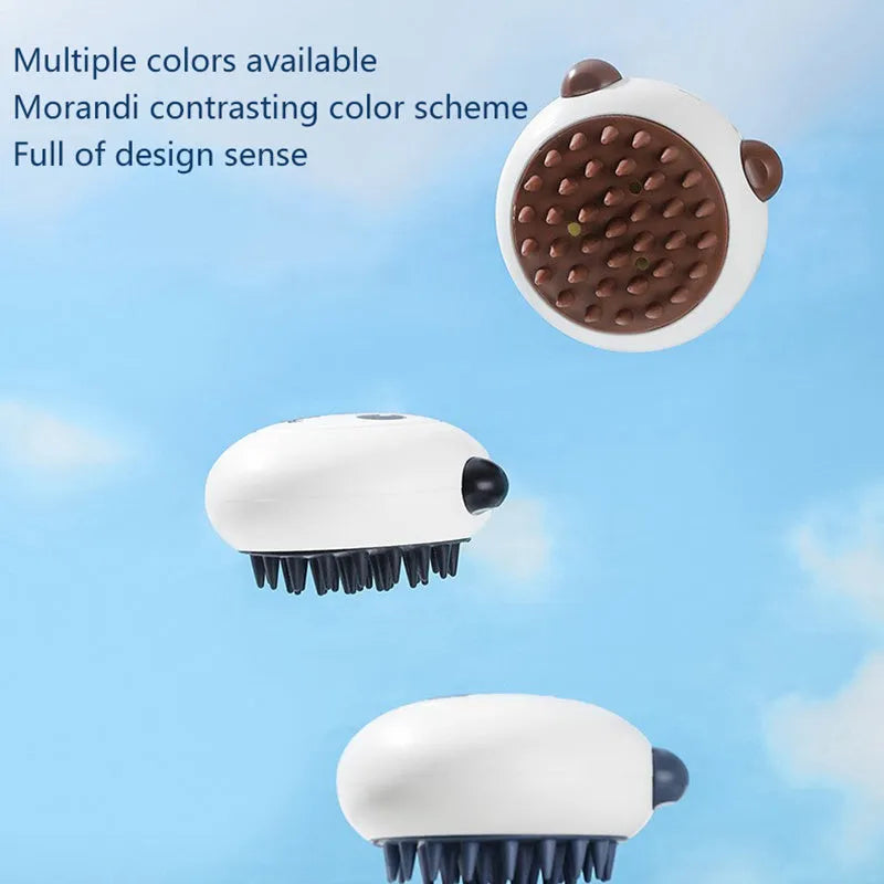 Panda-shaped silicone pet shower brush with soft bristles for cleaning cats and dogs