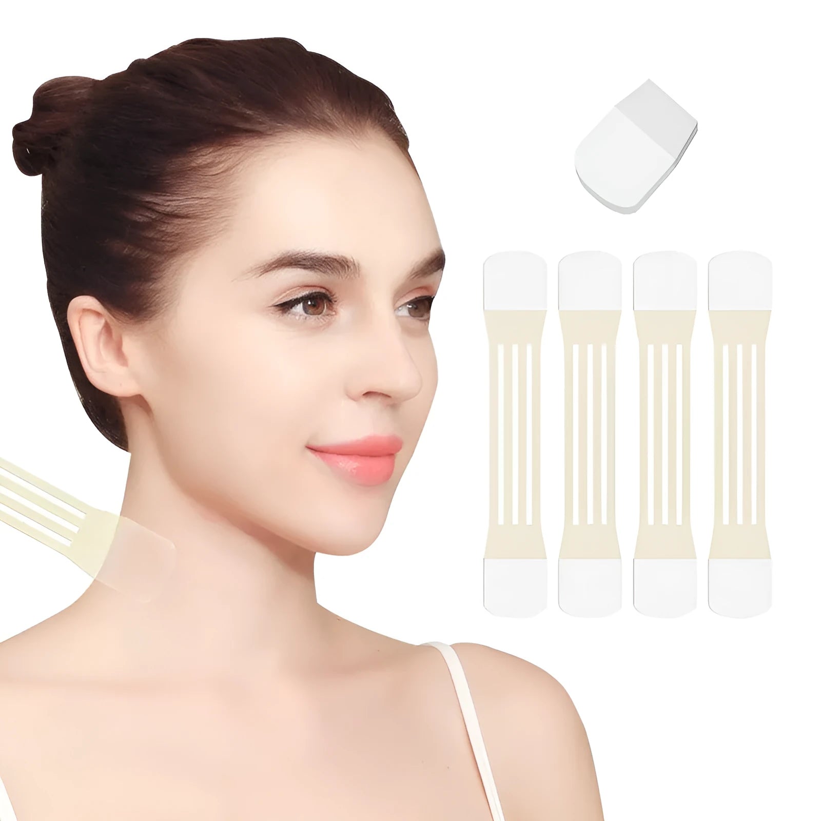 V27 neck pattern firming tape with skin-coloured adhesive straps and replacement patches