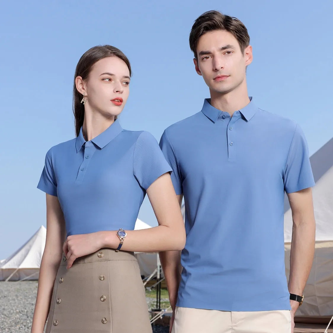 Ice silk seamless cool short sleeve polo for men in solid colour with loose fit