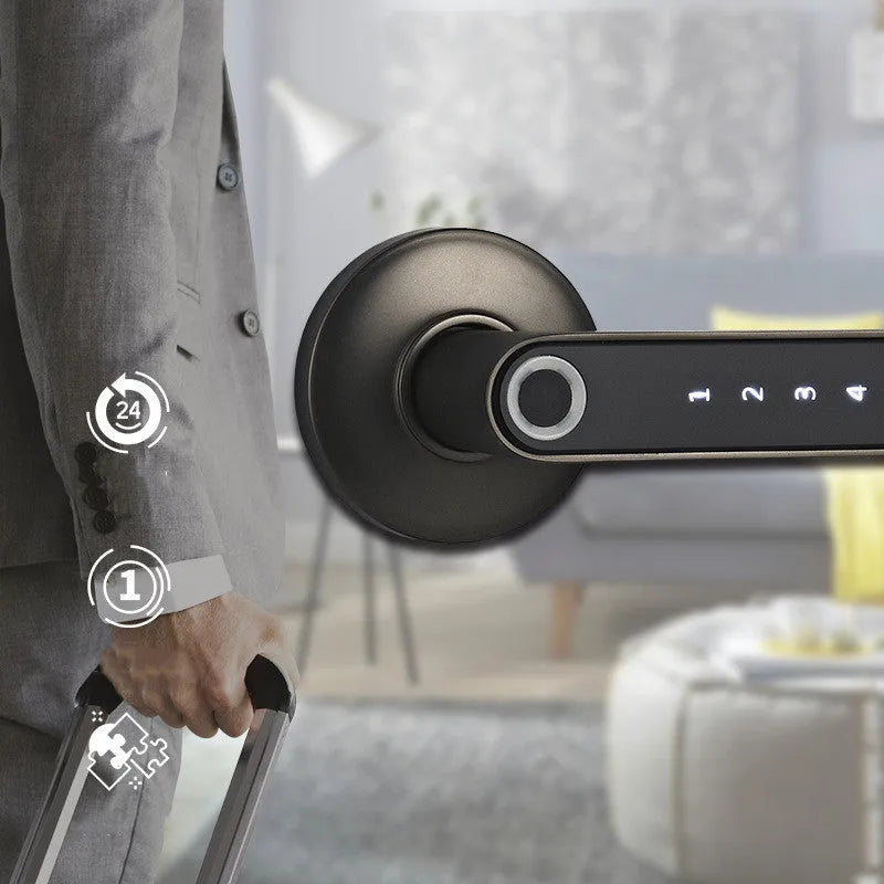Modern minimalist alloy smart lock with fingerprint sensor and digital keypad