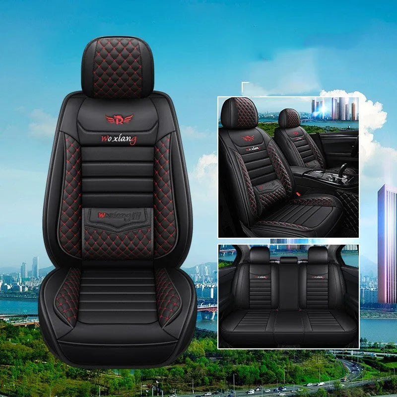 Red leather car seat cushion with high elastic sponge filling, shown on a car seat.