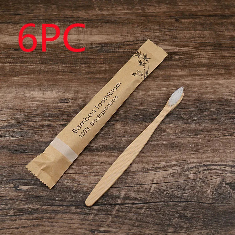 Set of 10 colourful bamboo toothbrushes with charcoal bristles for sustainable dental care