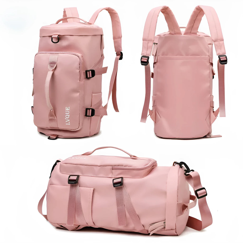 Waterproof convertible gym backpack showing shoe compartment and combination lock in multiple colour options