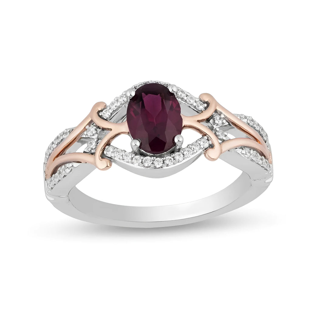 Micro inlaid zircon egg-shaped amethyst two-tone ring for women in copper, sizes 6 to 10.