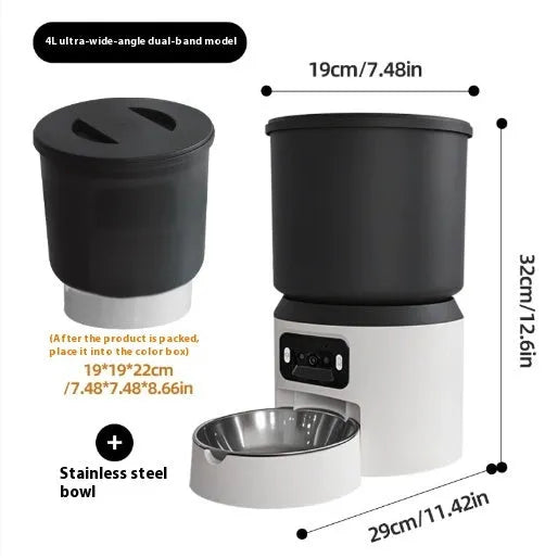 4L smart pet feeder with camera and stainless steel bowl